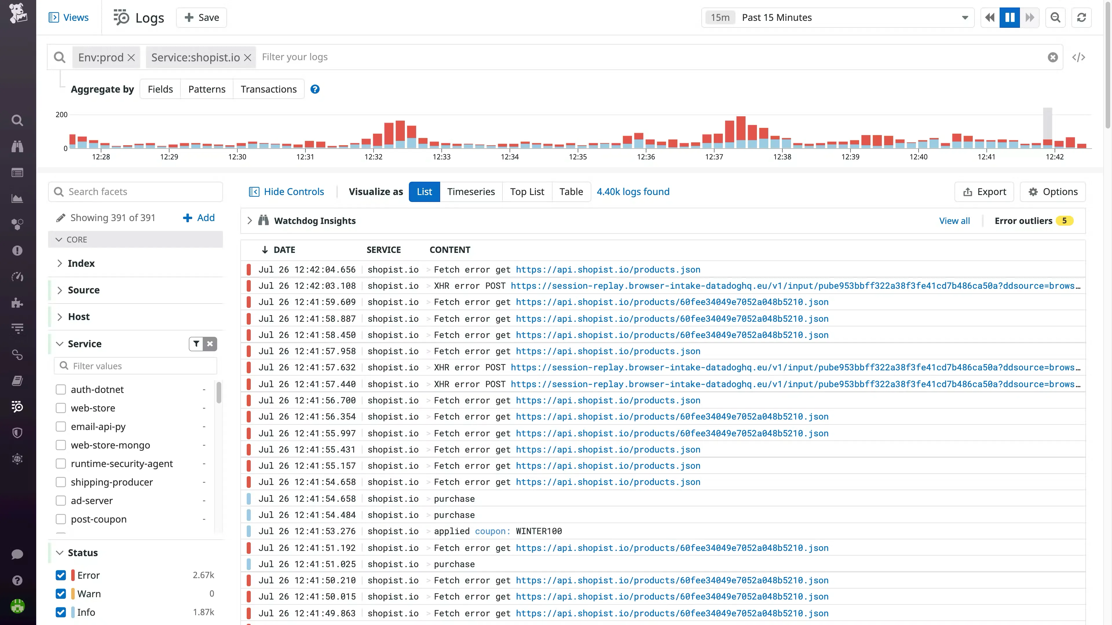 Datadog Log Management Dashboard