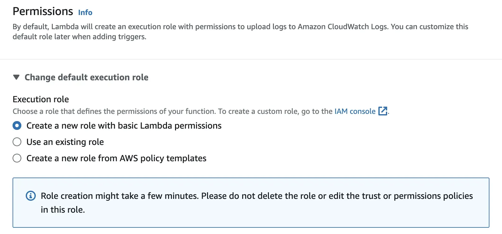 Permissions for Lambda function